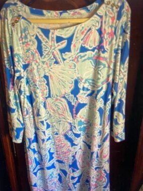 Lilly Pulitzer Sophie Dress Rare Print Blues/Pinks Starfish/Shells, Sx XL